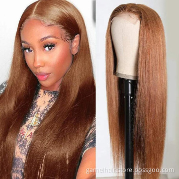 premium raw malaysian blonde 28 Inch Long Straight Brown 4*4Transparent Lace Highlighted Human Hair Wigs 12a  Hot sale products